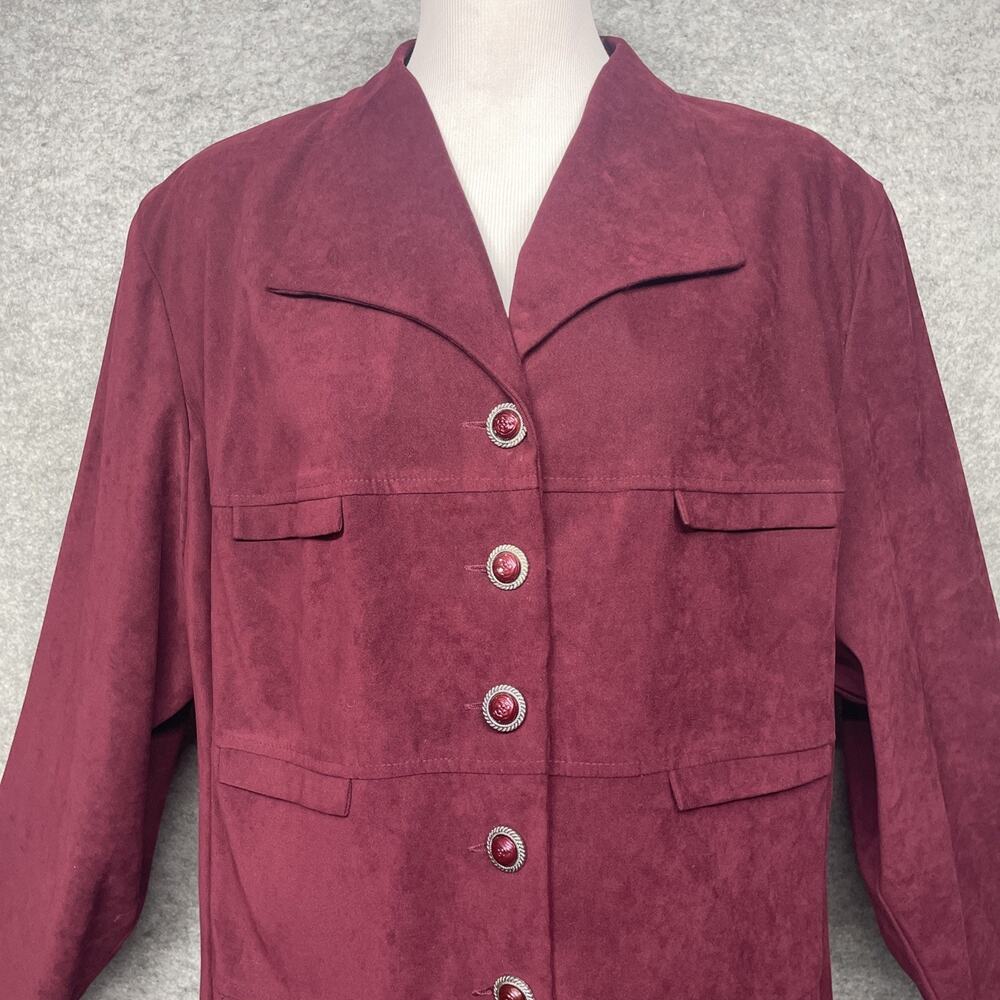 RK Originals Faux Suede Blazer Jacket Burgundy Red Plus Size 20 Y2K Career Chic - Picture 3 of 10